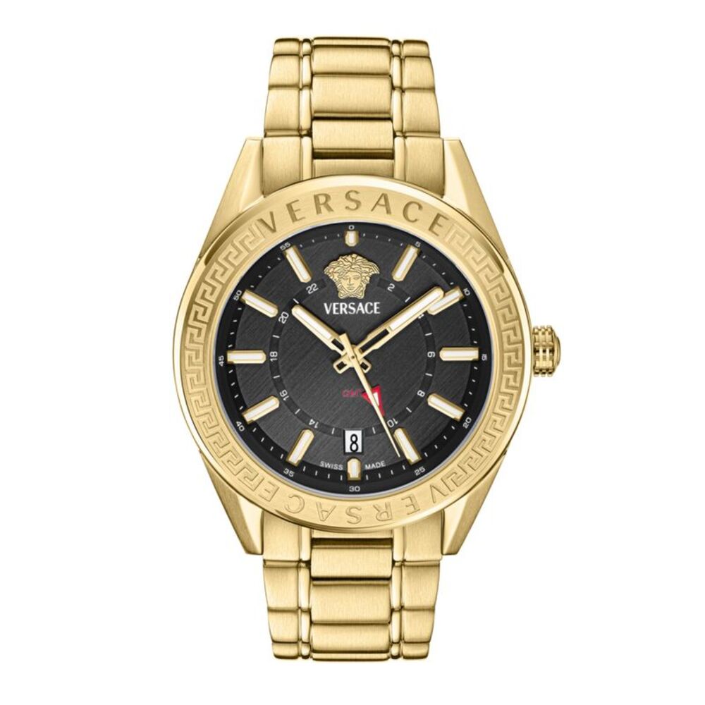 Versace V-Code GMT Bracelet Watch Gold Mens